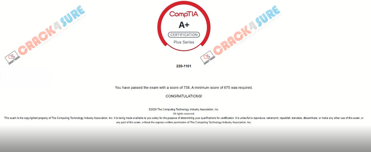 A+ 220-1101 passing score card 2
