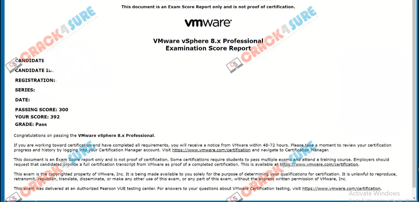 VCP-DCV 2023 2V0-21.23 passing score card 1