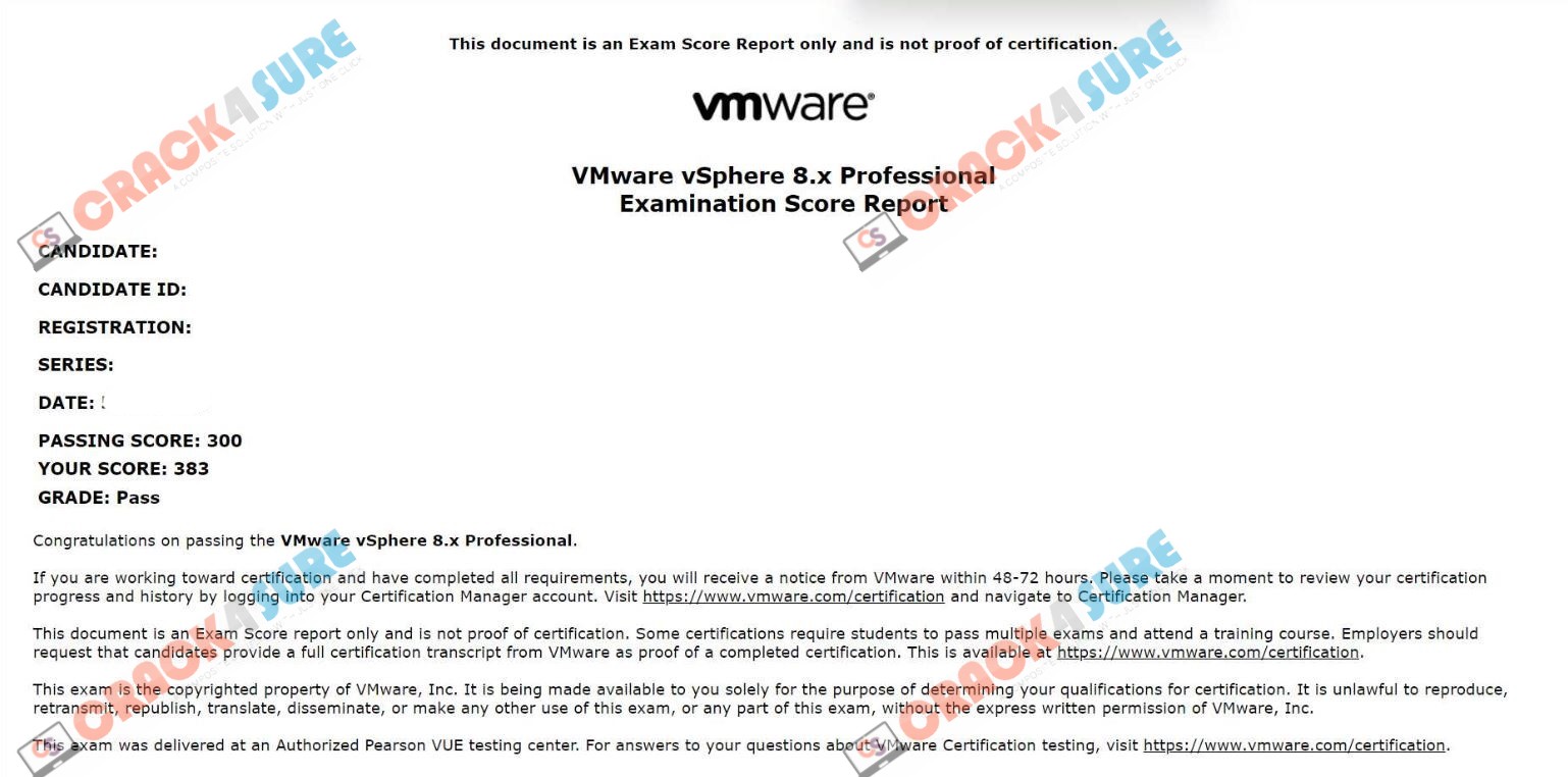 VCP-DCV 2023 2V0-21.23 passing score card 2
