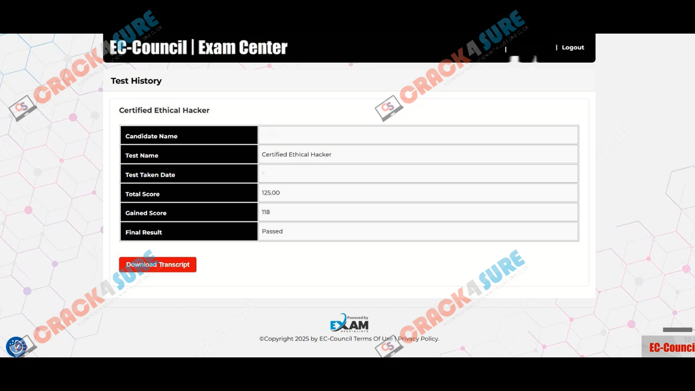 CEH v11 312-50v11 passing score card 1