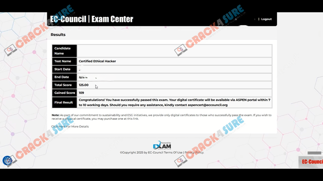 CEH v12 312-50v12 passing score card 1