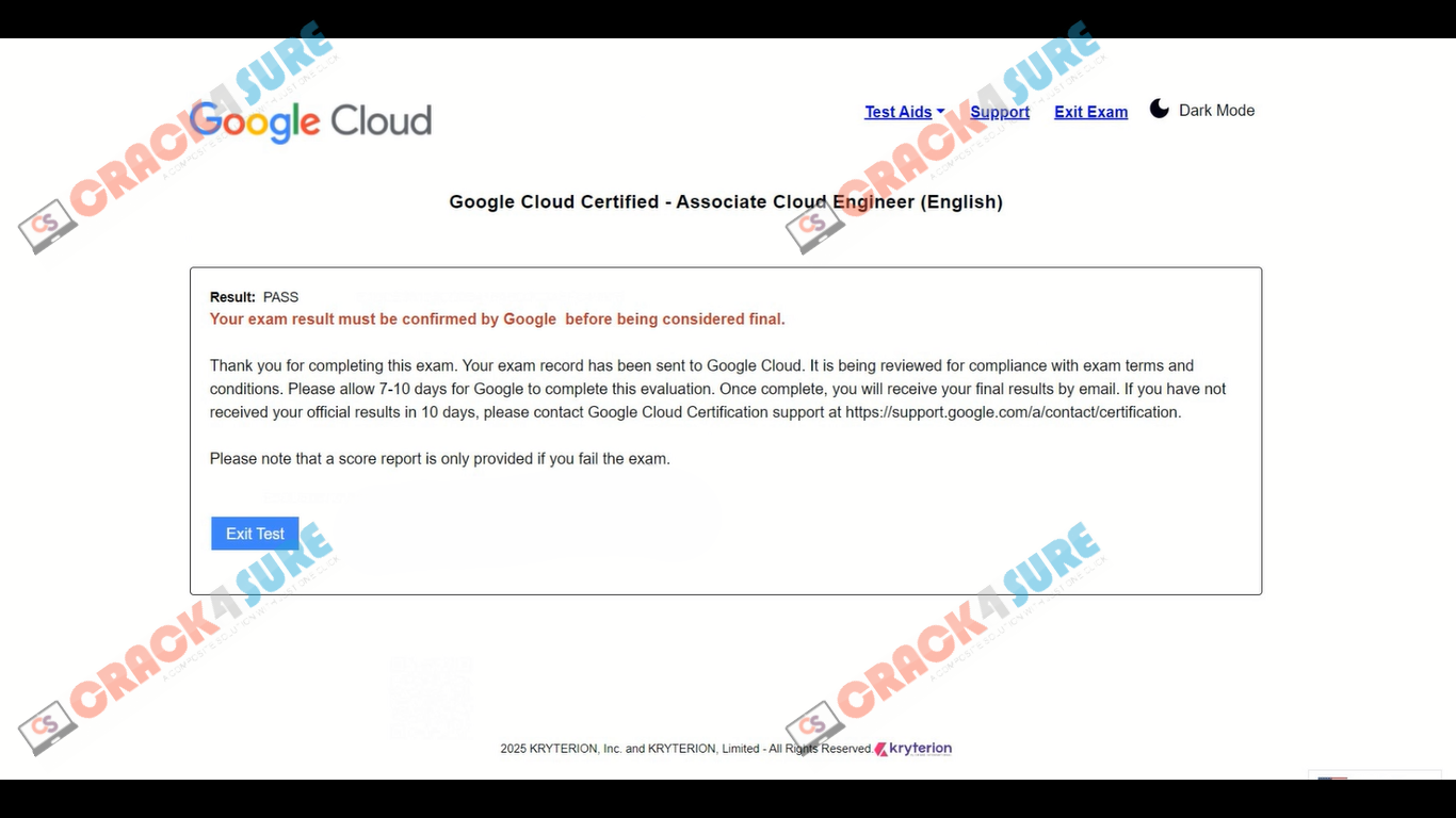 Google Cloud Certified Associate-Cloud-Engineer passing score card 3