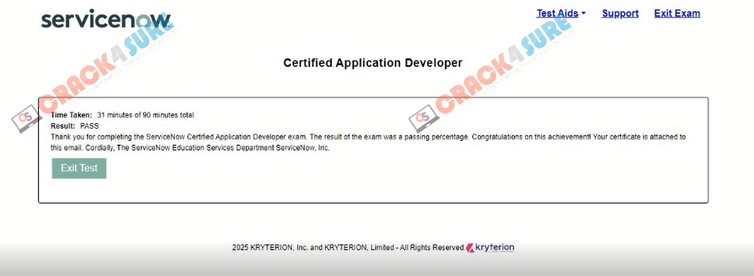 Certified Application Developer CAD passing score card 2