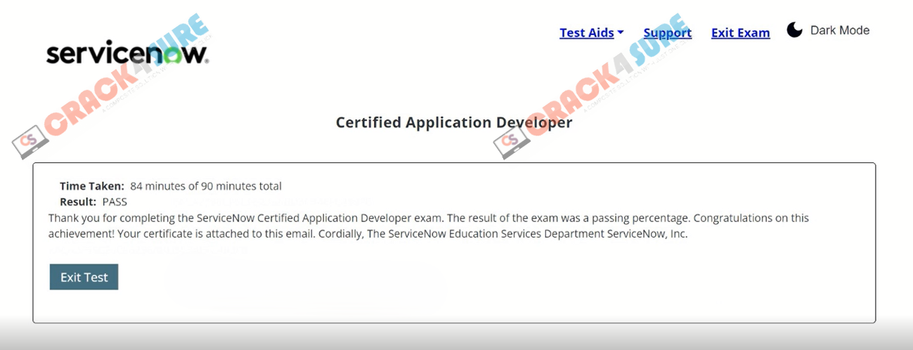Certified Application Developer CAD passing score card 1