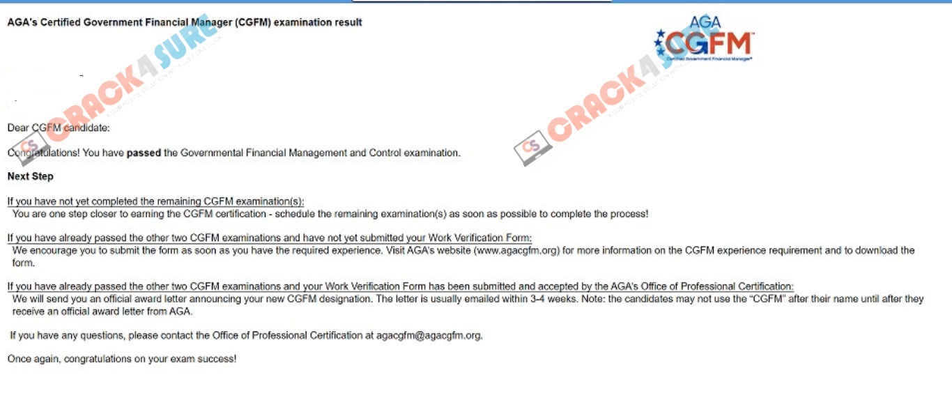 Government Financial Manager CGFM passing score card 1