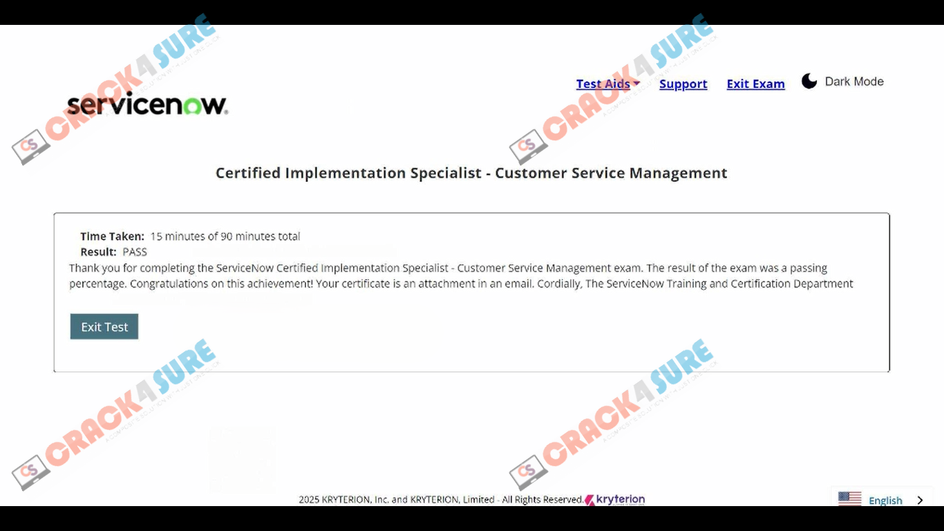 CIS-Customer Service Management CIS-CSM passing score card 1