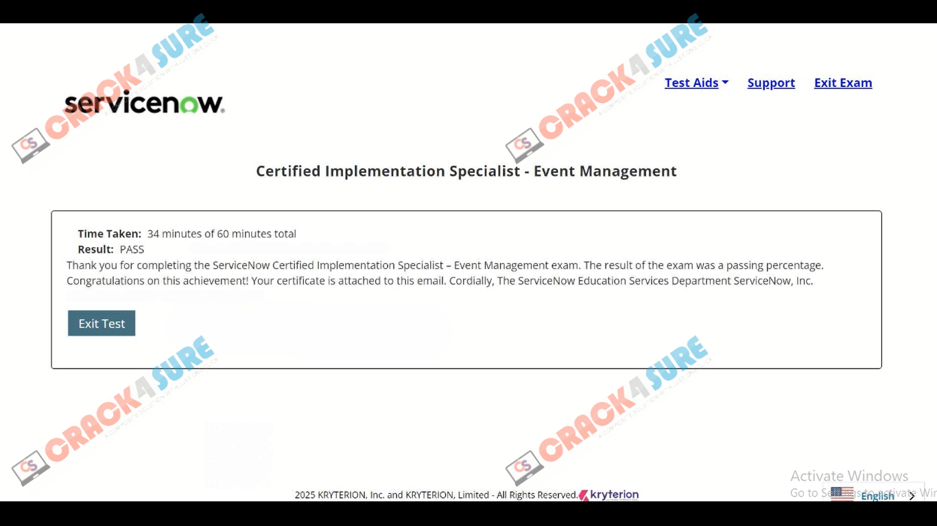 CIS-Event Management CIS-EM passing score card 1