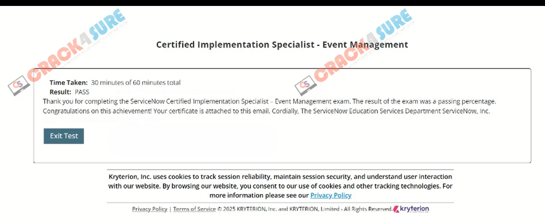CIS-Event Management CIS-EM passing score card 2