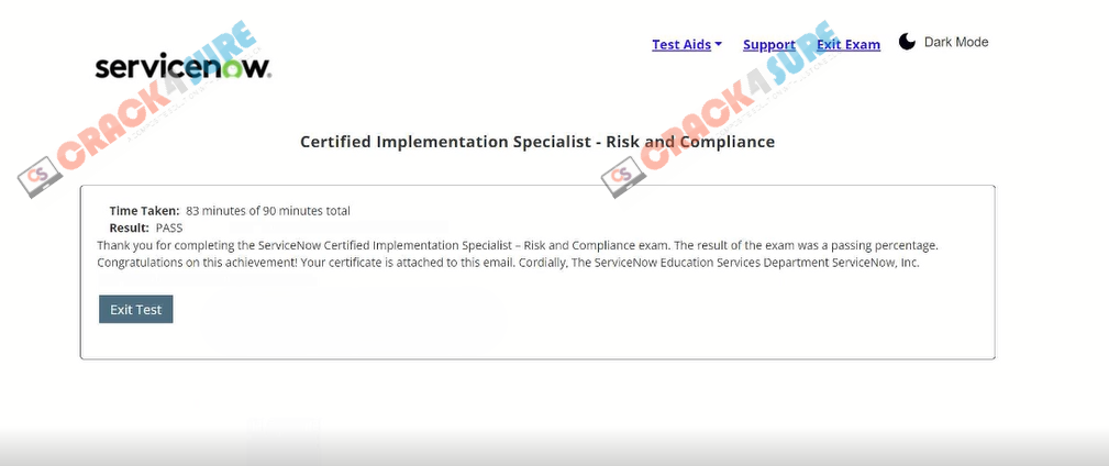 Risk and Compliance CIS-RCI passing score card 1
