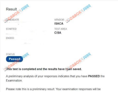 Isaca Certification CISA passing score card 1