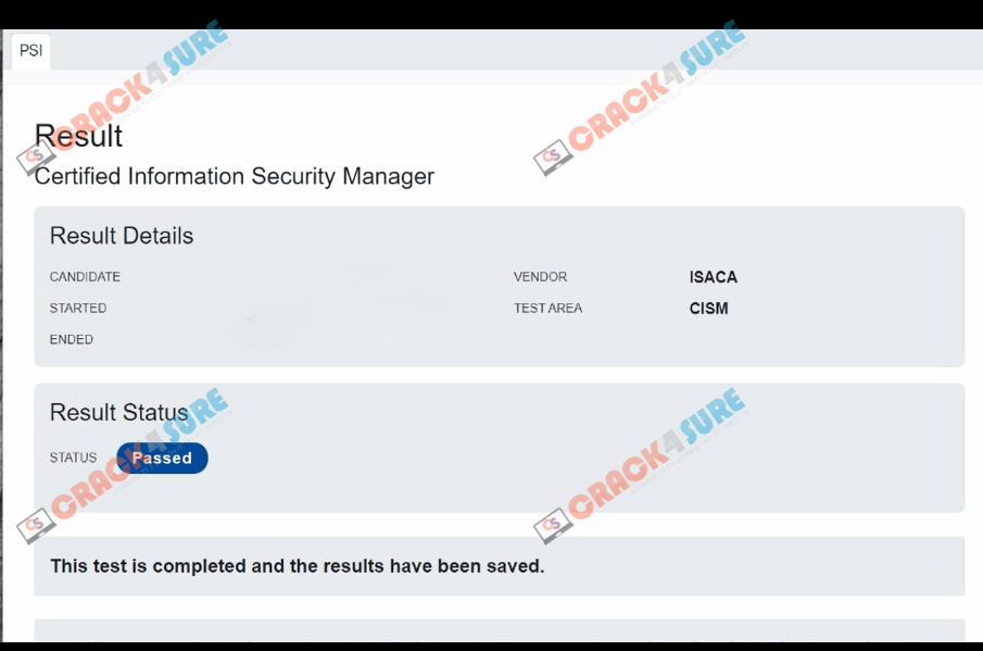 Isaca Certification CISM passing score card 3