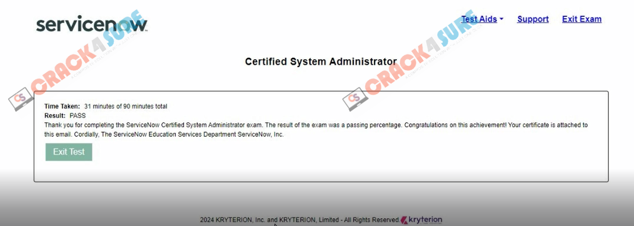 Certified System Administrator CSA passing score card 2