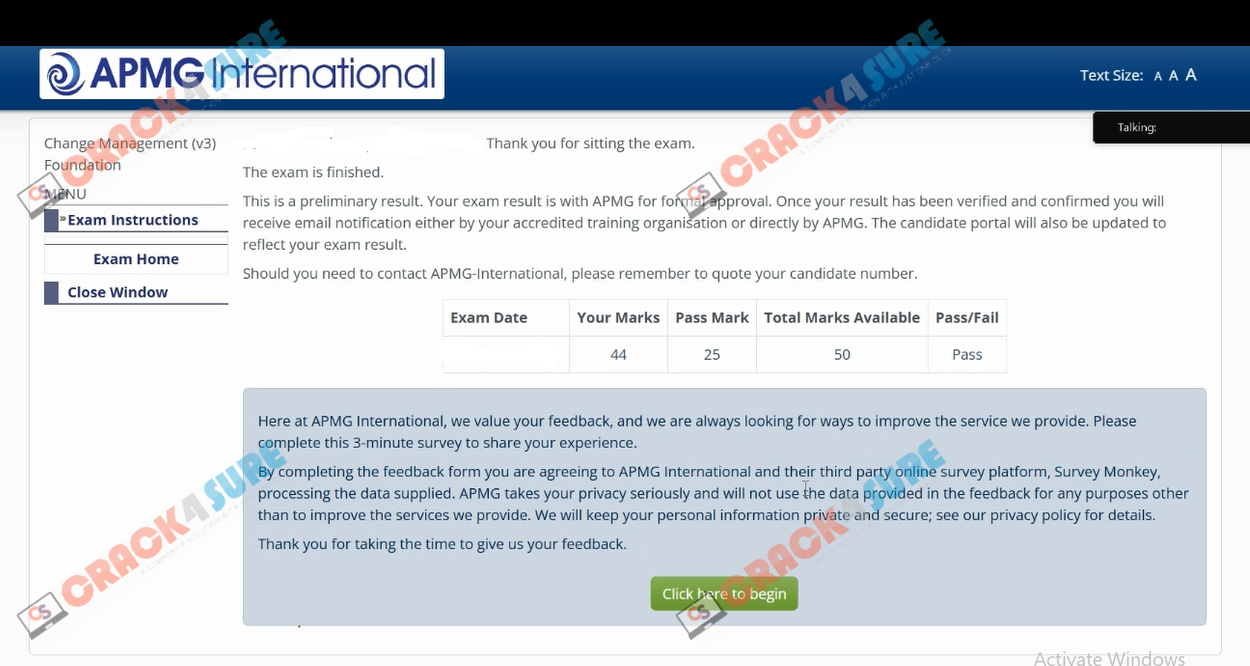 Change Management Change-Management-Foundation passing score card 1