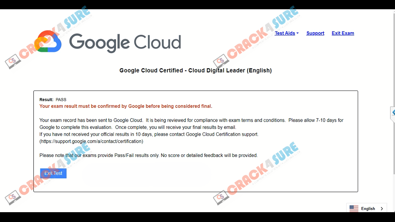 Google Cloud Certified Cloud-Digital-Leader passing score card 1
