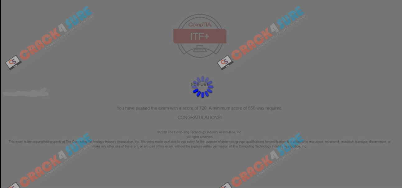 IT Fundamentals FC0-U61 passing score card 1
