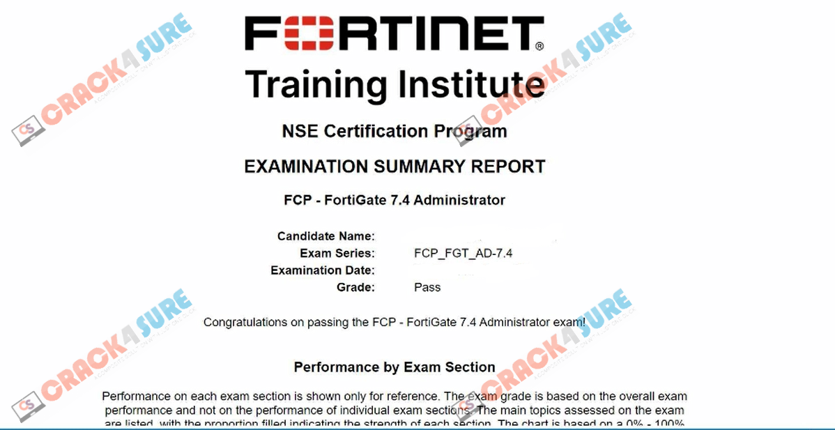Fortinet Network Security Expert FCP_FGT_AD-7.4 passing score card 1