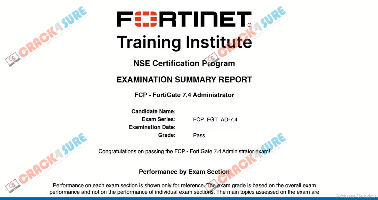 Fortinet Network Security Expert FCP_FGT_AD-7.4 passing score card 4