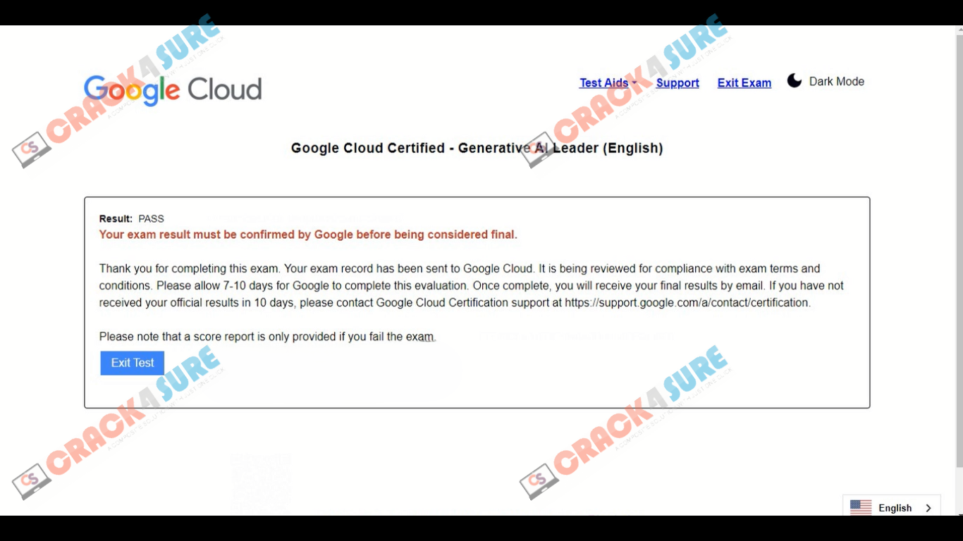 Google Cloud Certified Generative-AI-Leader passing score card 1