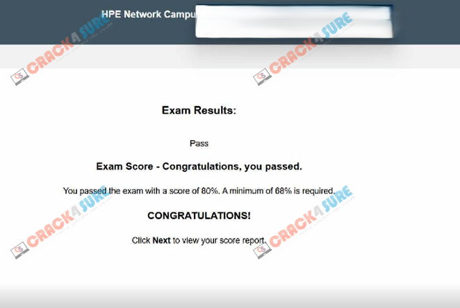 ACA Campus Access Associate HPE6-A85 passing score card 1