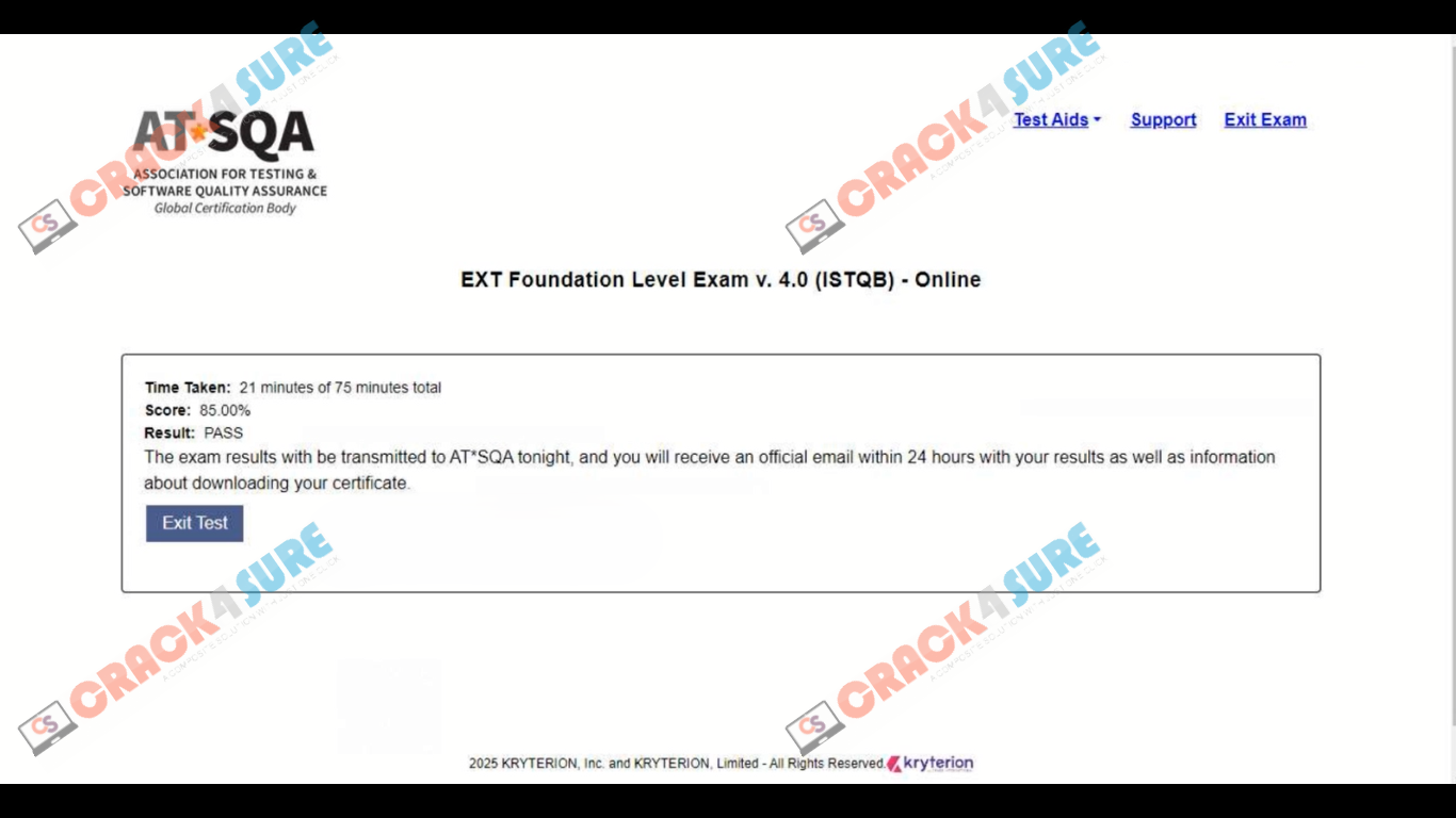 Foundation Level ISTQB-CTFL passing score card 3