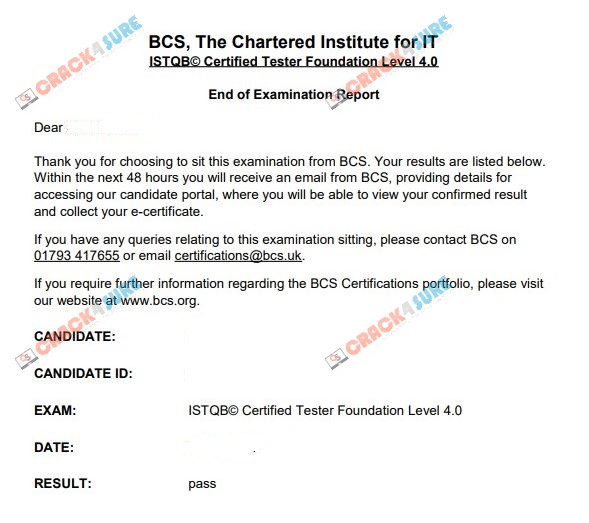 Foundation Level ISTQB-CTFL passing score card 1