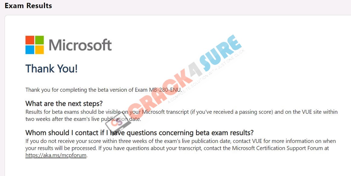 Microsoft Certified: Dynamics 365 Customer Experience Analyst Associate MB-280 passing score card 1