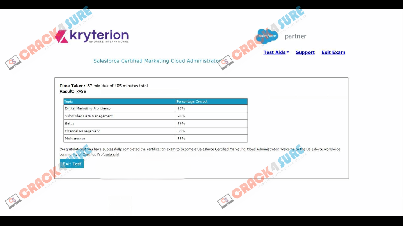 Marketers Marketing-Cloud-Administrator passing score card 1