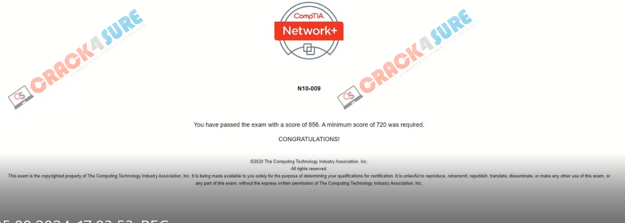 CompTIA Network+ N10-009 passing score card 1
