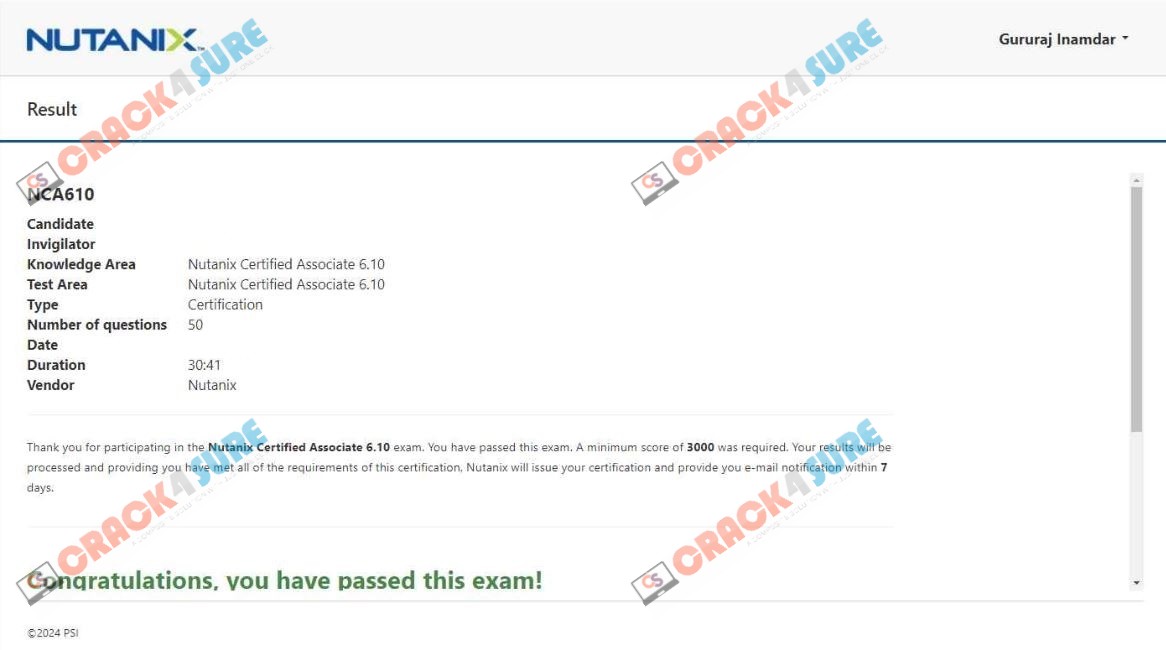 Nutanix Certified Associate (NCA) NCA-6.10 passing score card 1
