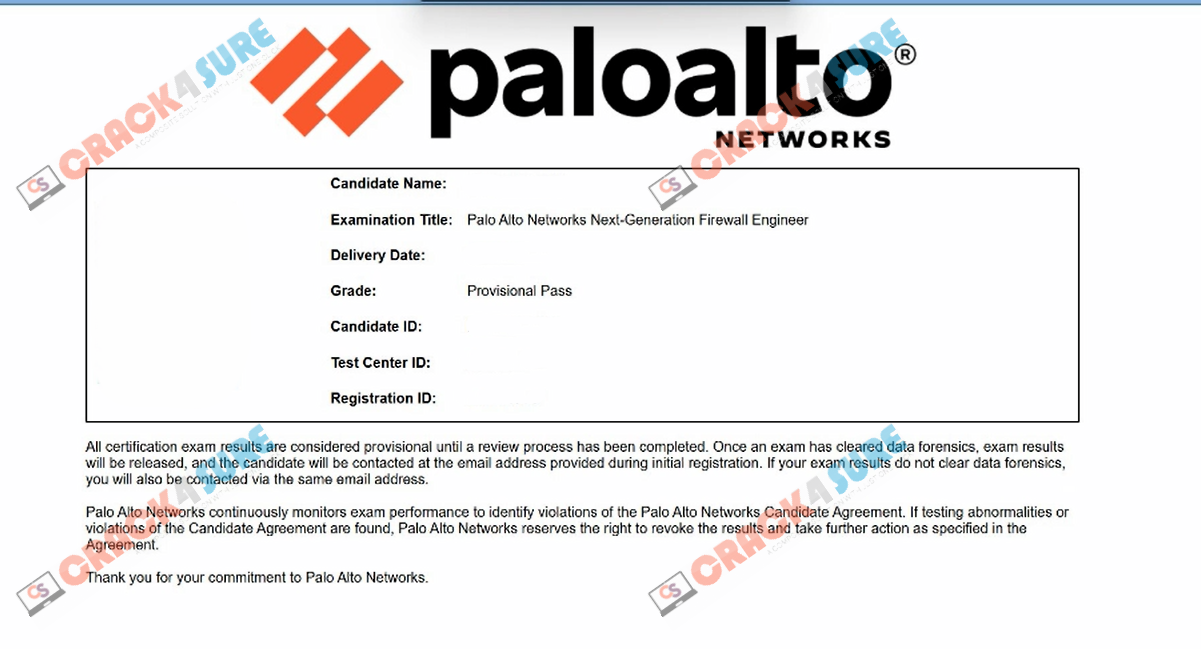 Network Security Administrator NGFW-Engineer passing score card 1