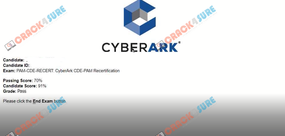 CyberArk CDE Certification PAM-CDE-RECERT passing score card 1