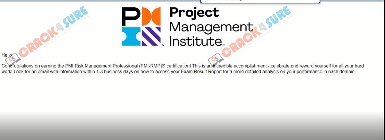 PMI Certification PMI-RMP passing score card 2