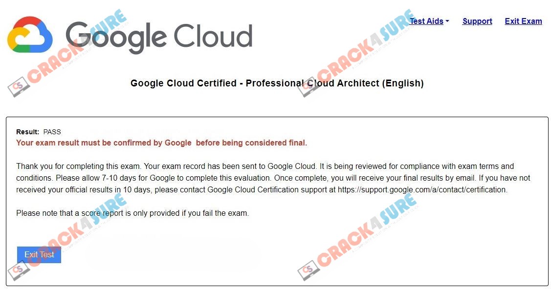 Google Cloud Certified Professional-Cloud-Architect passing score card 1