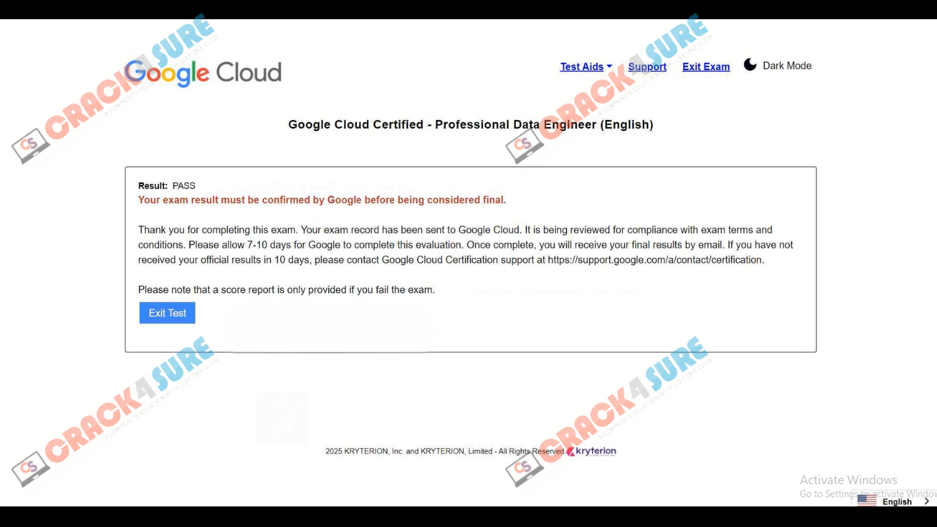 Google Cloud Certified Professional-Data-Engineer passing score card 2