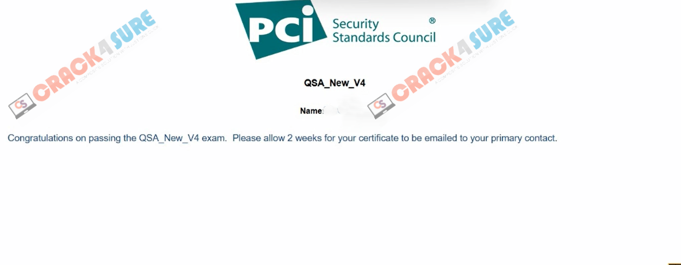 PCI Qualified Professionals QSA_New_V4 passing score card 1