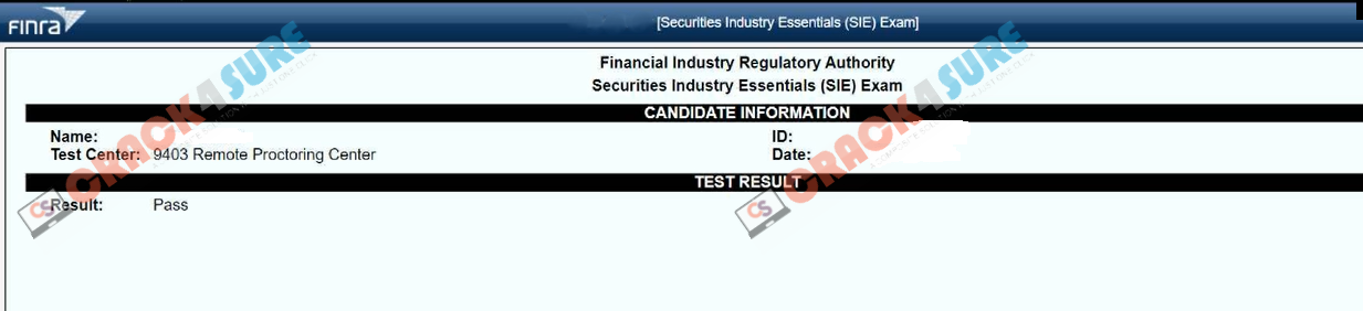 General Securities Representative SIE passing score card 1