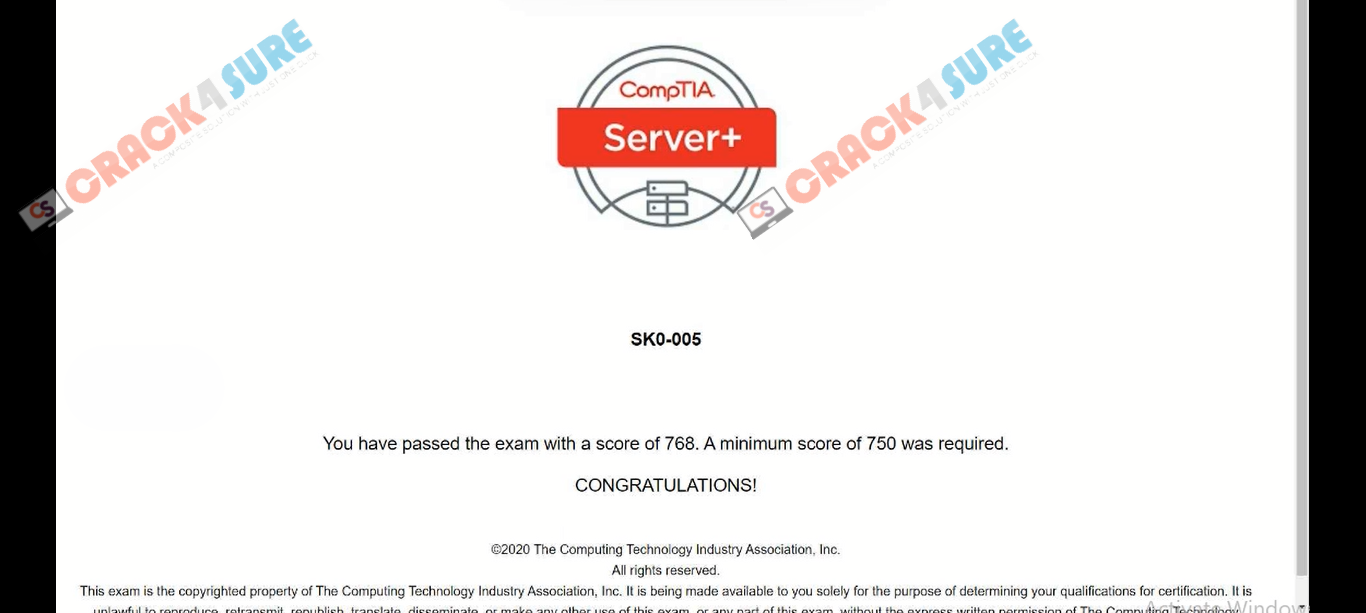 CompTIA Server+ SK0-005 passing score card 2