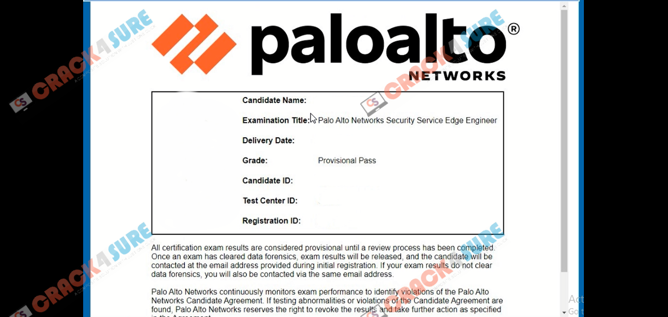 Network Security Administrator SSE-Engineer passing score card 1