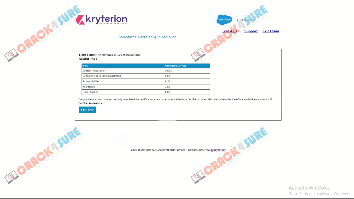 AI Associate Salesforce-AI-Associate passing score card 1