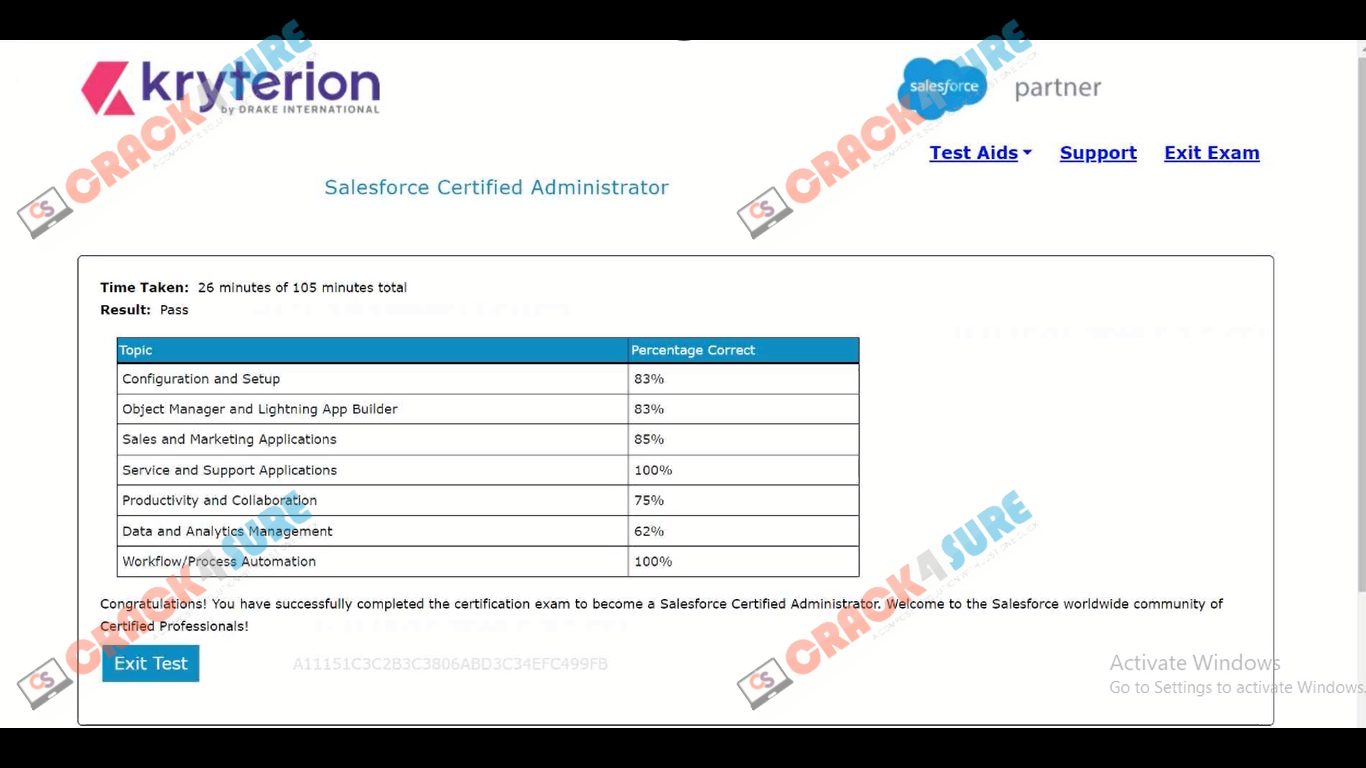 Salesforce Administrator Salesforce-Certified-Administrator passing score card 1